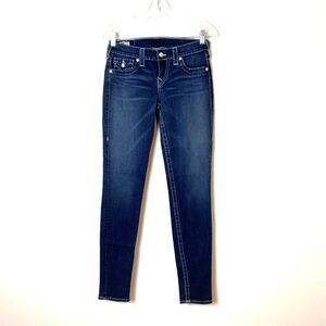 True Religion Skinny Jeans Womens 27 Blue Diamond Button Low Rise Stretch Wester